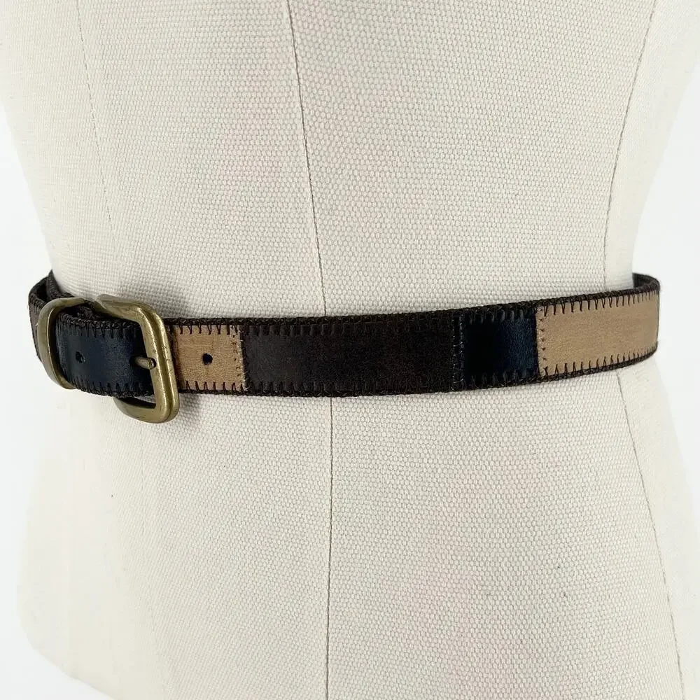 90s Patchwork Belt Brown Tan Black 1990s Vintage